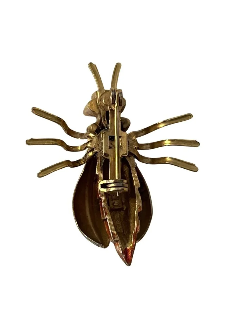 Vintage JJ Jonette Beetle Brooch Gold Tone Green Brown Insect Pin Signed 1.5”